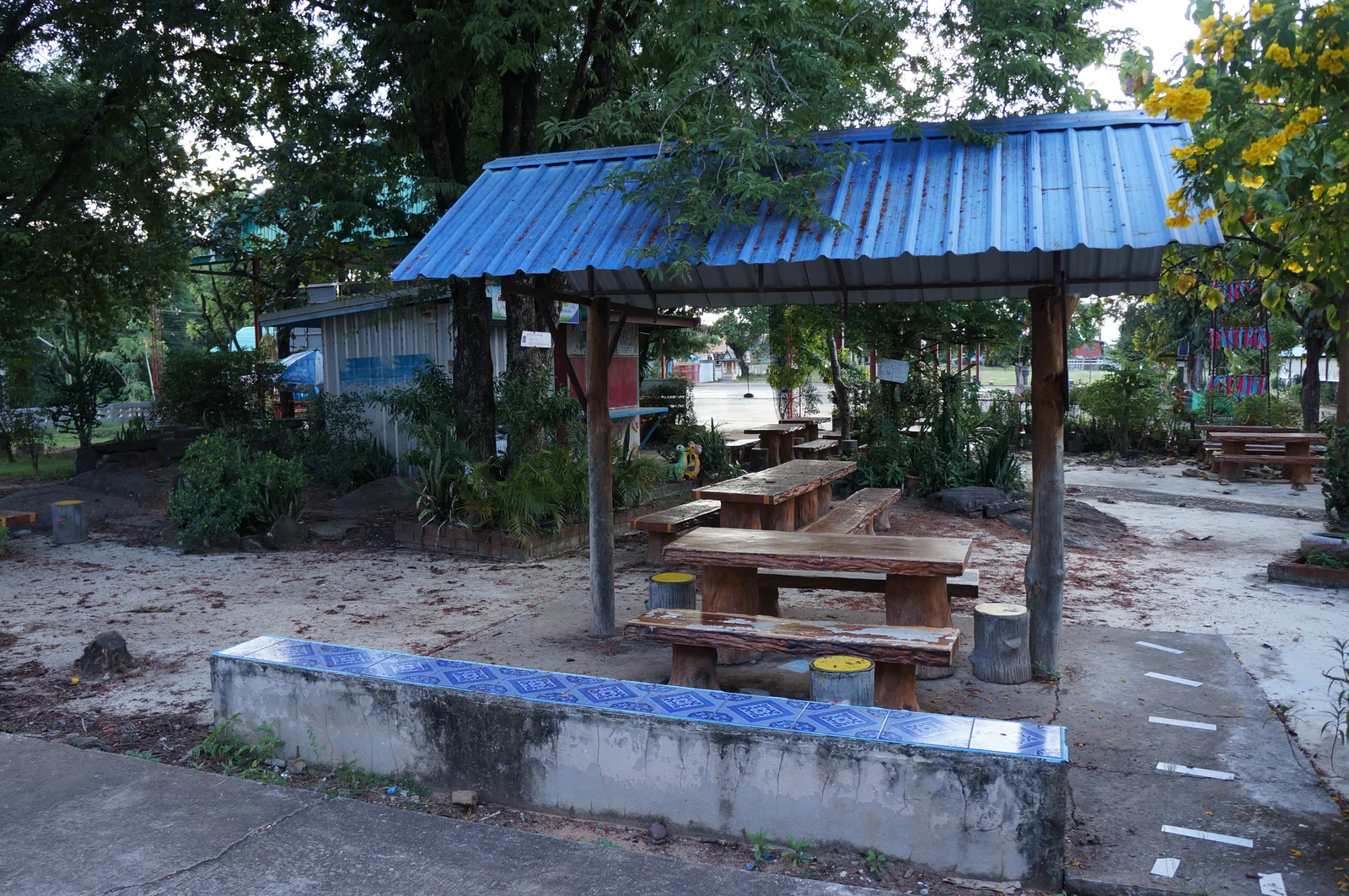 A shelter with tables